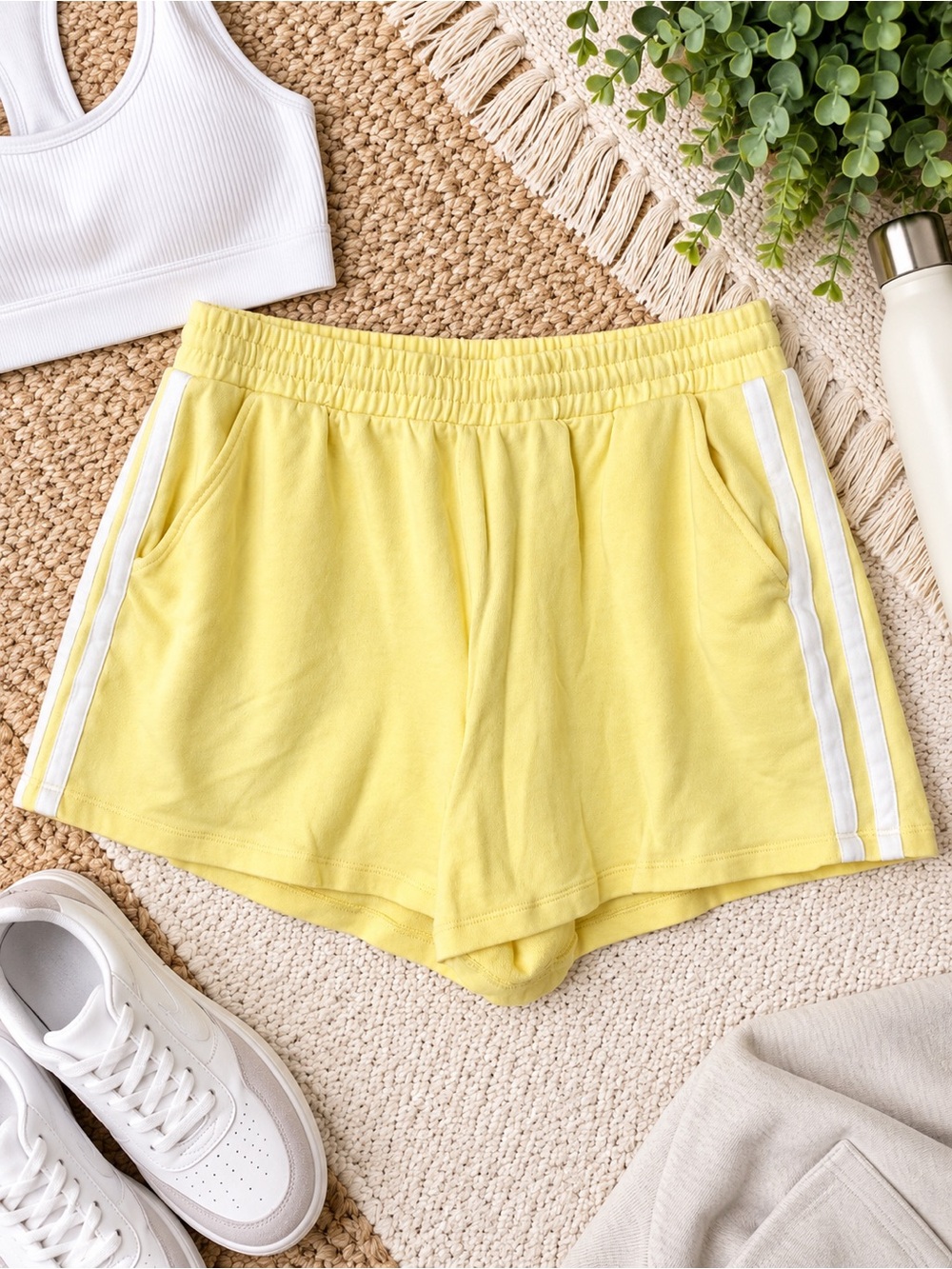 Old Navy Yellow Athletic Shorts with White Side Stripes